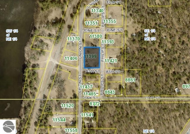 11399 Union St, Fife Lake, MI 49633 - aerial view of property's location featuring property parcel outlined