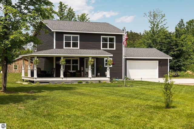 6330 Lund Rd SW, Fife Lake, MI 49633 - farmhouse inspired home featuring driveway, an attached garage, covered porch, and a shingled roof