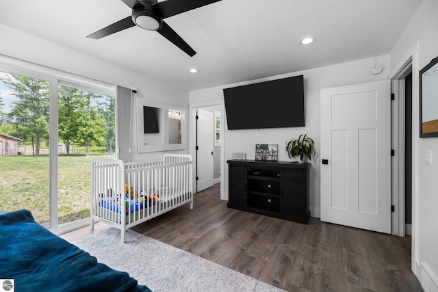 6330 Lund Rd SW, Fife Lake, MI 49633 - bedroom with wood finished floors, recessed lighting, and a ceiling fan