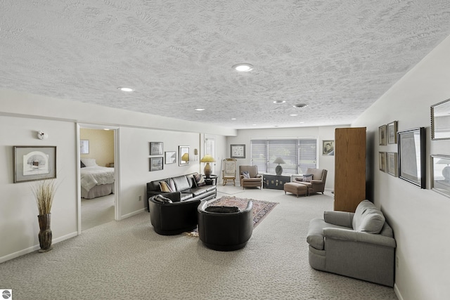3810 Ridgeway Pl, Traverse City, MI 49684 - carpeted living room featuring a textured ceiling and recessed lighting