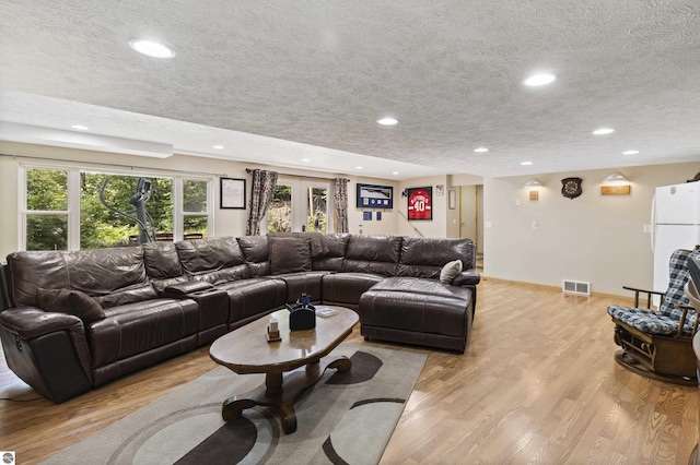 3048 Frankfort Hwy, Frankfort, MI 49635 - living room with light wood-style floors, a textured ceiling, and recessed lighting