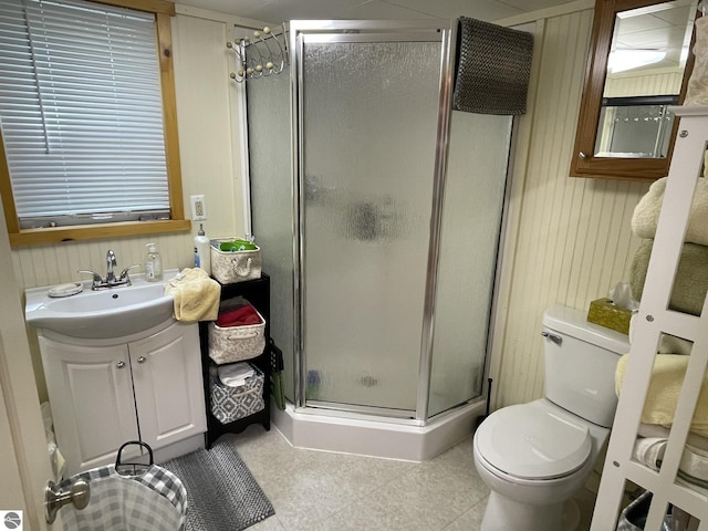 5218 E Laird Lake Rd, Hale, MI 48739 - bathroom featuring a shower stall, vanity, and tile patterned floors