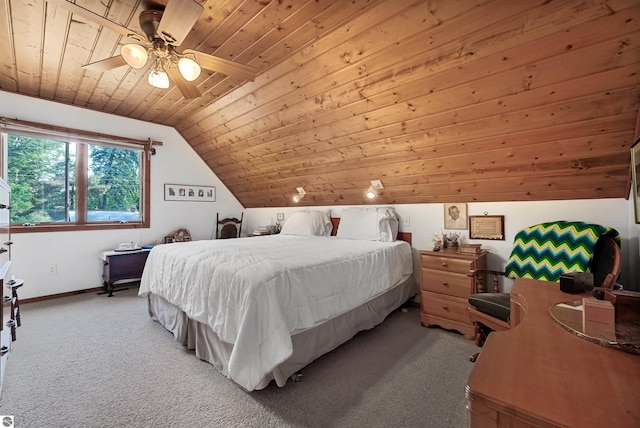 6387 W Maple St, Lake City, MI 49651 - bedroom with wooden ceiling, carpet, lofted ceiling, and ceiling fan