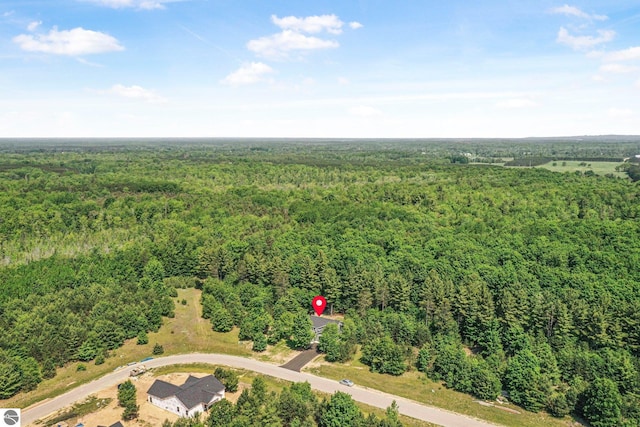 6483 Jeffrey Pl, Grawn, MI 49637 - aerial overview of property's location with a heavily wooded area