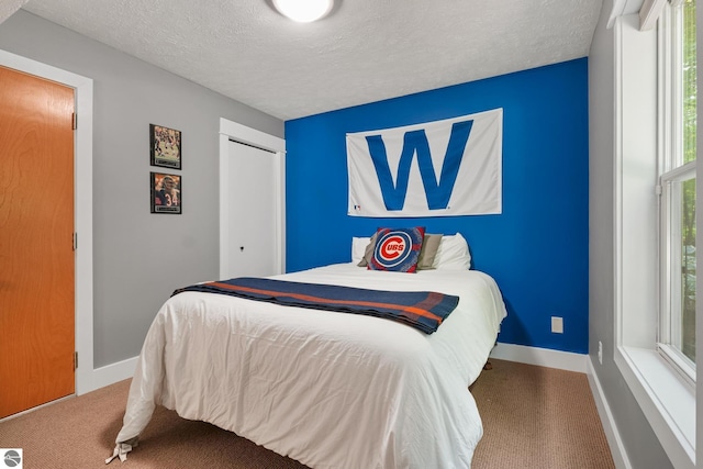 8315 Aimee Ln, Lake Ann, MI 49650 - bedroom featuring a textured ceiling, carpet flooring, and a closet
