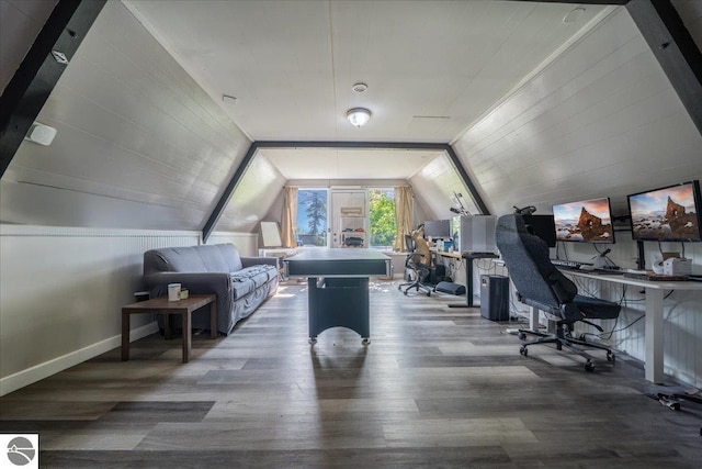 100 S Bullock St, Whittemore, MI 48770 - game room featuring an office area, wood finished floors, and vaulted ceiling