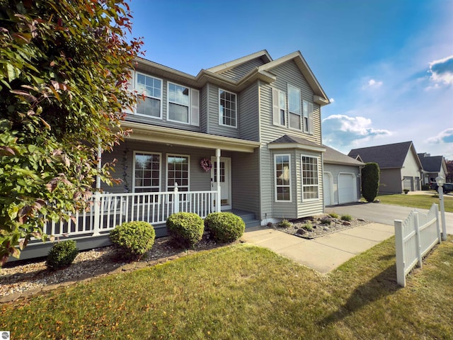 318 Red Maple Ln, Shepherd, MI 48883 - traditional-style home featuring a porch and concrete driveway