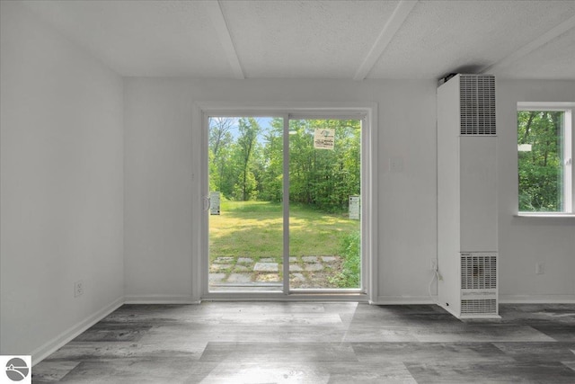 3594 Channel Rd, Hale, MI 48739 - empty room with a heating unit, wood finished floors, and a textured ceiling