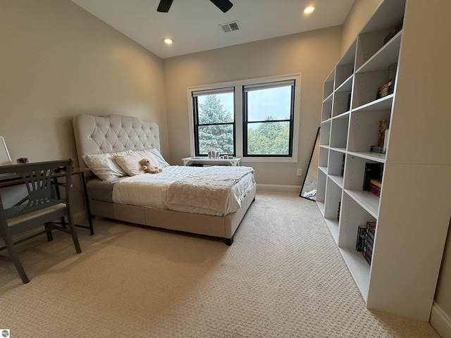 777 Stoneridge Dr, Mount Pleasant, MI 48858 - bedroom with light carpet, ceiling fan, and recessed lighting