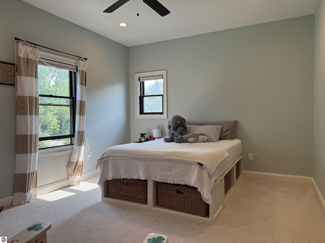 777 Stoneridge Dr, Mount Pleasant, MI 48858 - carpeted bedroom featuring a ceiling fan and recessed lighting