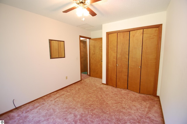 1294 Stoney Ridge Rd, West Branch, MI 48661 - unfurnished bedroom with light colored carpet, a closet, and a ceiling fan