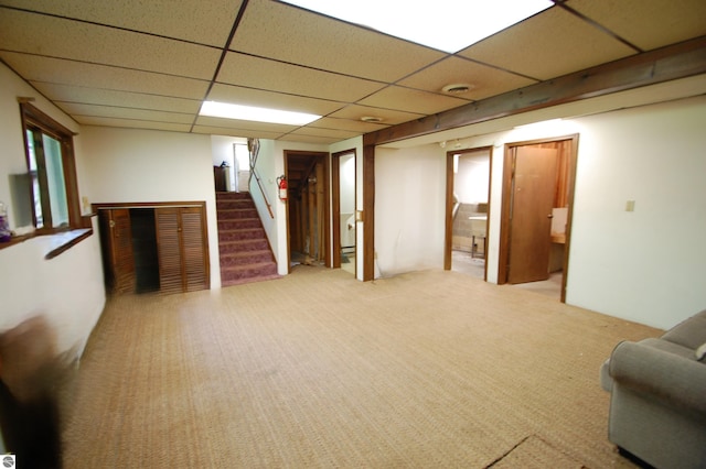1294 Stoney Ridge Rd, West Branch, MI 48661 - finished basement featuring stairs, carpet flooring, and a drop ceiling