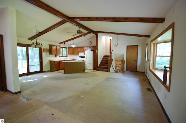 1294 Stoney Ridge Rd, West Branch, MI 48661 - unfurnished living room featuring stairs and a ceiling fan