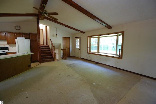 1294 Stoney Ridge Rd, West Branch, MI 48661 - unfurnished living room featuring stairs, ceiling fan, and concrete flooring
