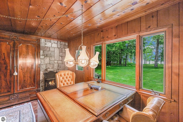 7822 W Welch Rd, Empire, MI 49630 - office space with healthy amount of natural light, wooden walls, and wooden ceiling