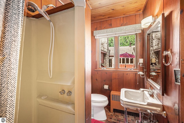 7822 W Welch Rd, Empire, MI 49630 - bathroom featuring a shower and wood walls