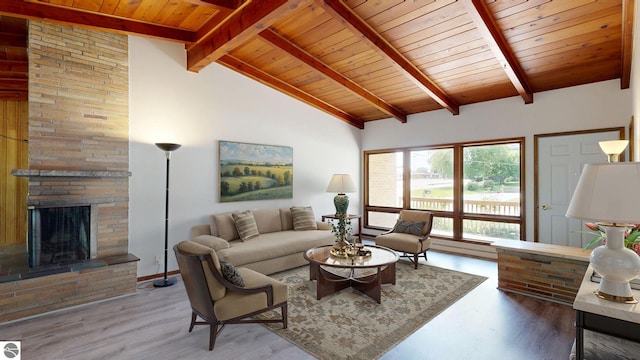 1519 Ridge Rdg, Mount Pleasant, MI 48858 - living area with wood finished floors, wooden ceiling, a fireplace, and a baseboard heating unit