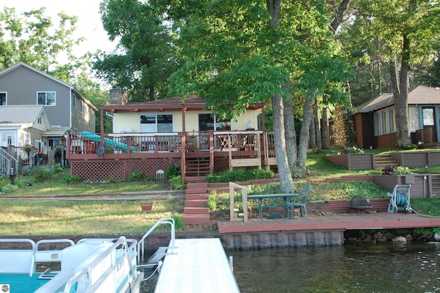 4038 Ogemaw Shores Dr, West Branch, MI 48661 - dock area featuring a deck with water view and a yard