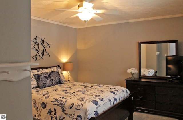 398 High View Rd, Traverse City, MI 49696 - bedroom with crown molding and a ceiling fan