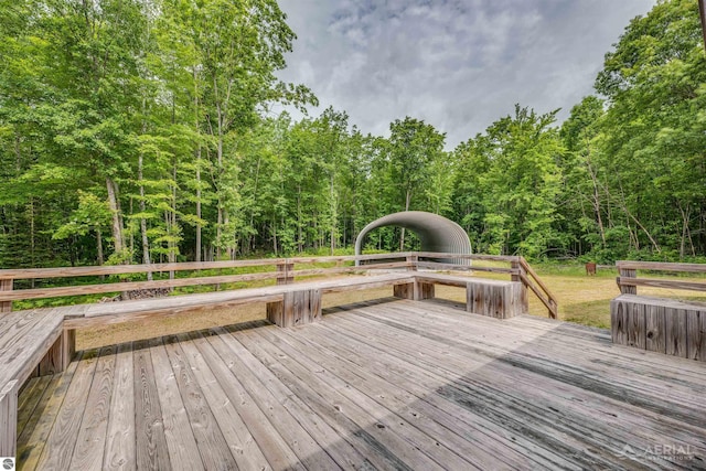 4685 Johnson Dr, South Branch, MI 48761 - wooden deck with a view of trees