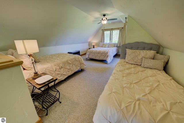 10702 E Hill Top Rd, Suttons Bay, MI 49682 - carpeted bedroom featuring lofted ceiling and ceiling fan