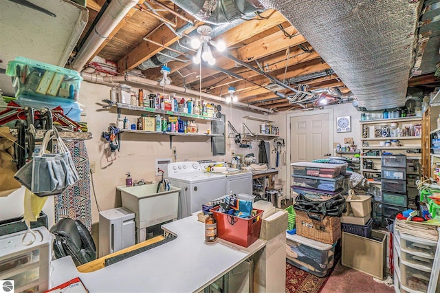 6740 Pheasant Run, Gaylord, MI 49735 - unfinished below grade area featuring washing machine and dryer and a workshop area