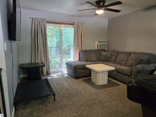 3962 Power Dr, Mikado, MI 48745 - living area with a ceiling fan, carpet, and a wall mounted AC