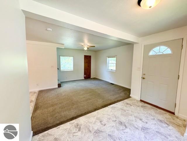 219 Grafton Ave, Alma, MI 48801 - foyer entrance with carpet floors and a ceiling fan