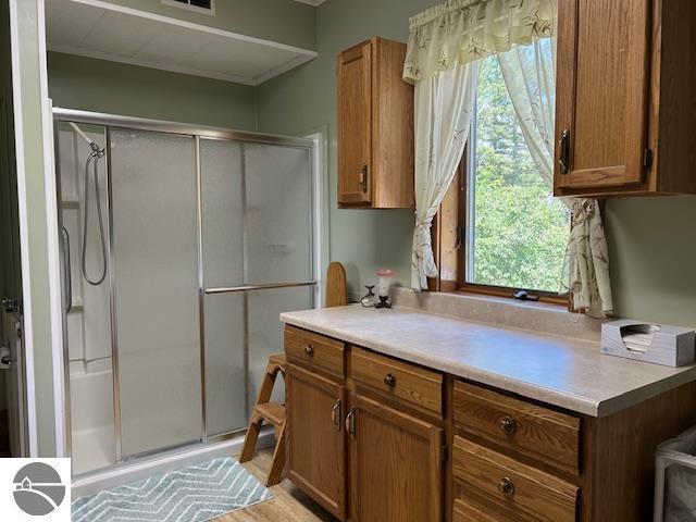 2393 Oates Rd, Tawas City, MI 48763 - bathroom featuring a shower stall and plenty of natural light