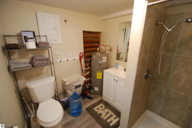1159 Jones Rd, Saint Helen, MI 48656 - bathroom with electric water heater, electric panel, vanity, and tiled shower