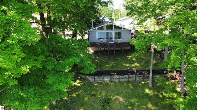 7851 White Birch Dr, Farwell, MI 48622 - back of property featuring a wooden deck