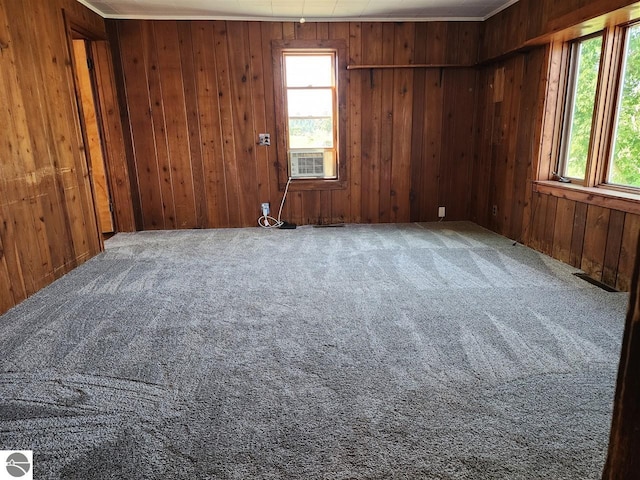 13333 S Coleman Rd, Empire, MI 49630 - carpeted spare room featuring plenty of natural light, wood walls, and cooling unit