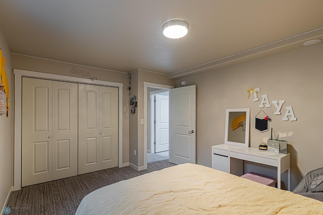 carpeted bedroom with a closet