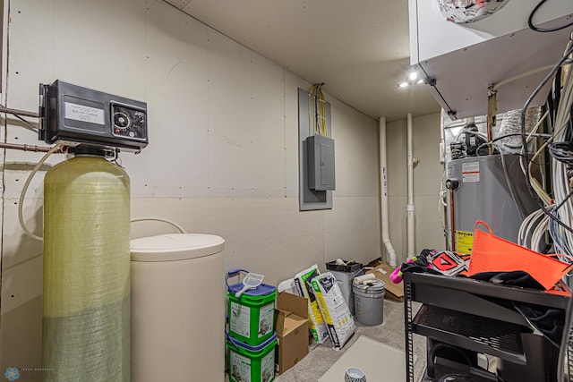 basement featuring water heater