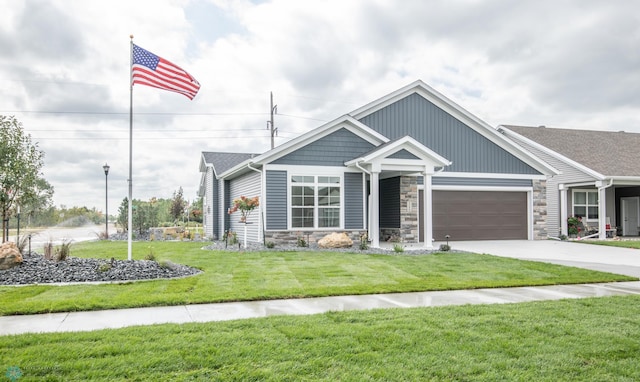 craftsman-style home with a front yard