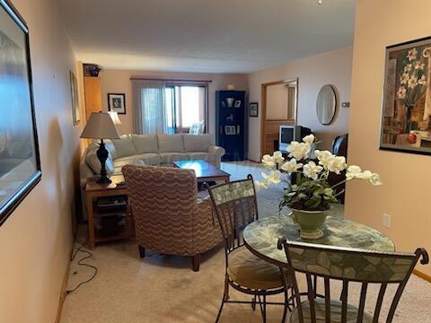 living room with light colored carpet