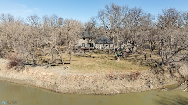 aerial view featuring a water view