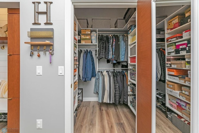 spacious closet featuring hardwood / wood-style flooring