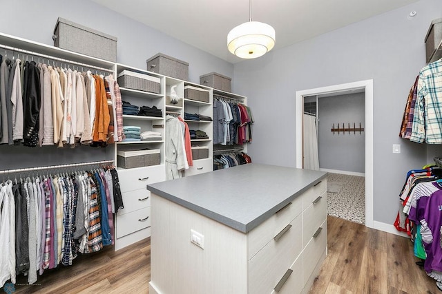 walk in closet with light wood-type flooring