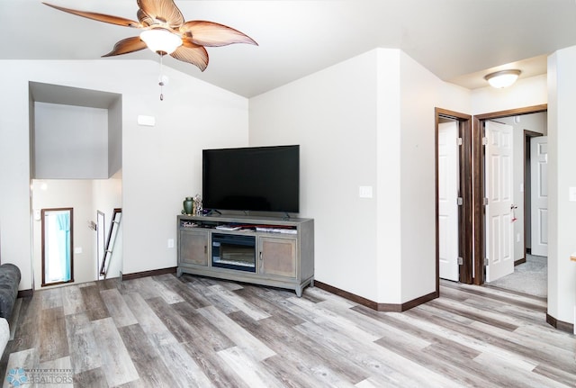 unfurnished living room featuring light hardwood / wood-style floors and ceiling fan