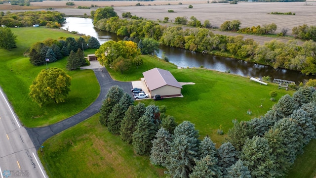 bird's eye view with a rural view and a water view