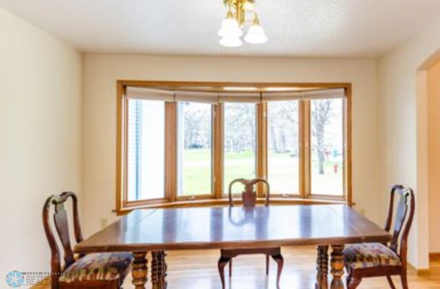 dining space with a notable chandelier and hardwood / wood-style flooring