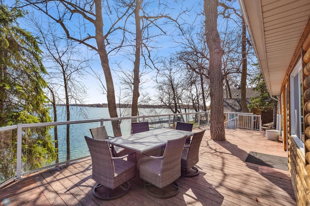 deck featuring a water view