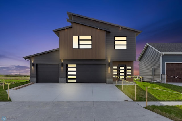 contemporary home featuring a garage