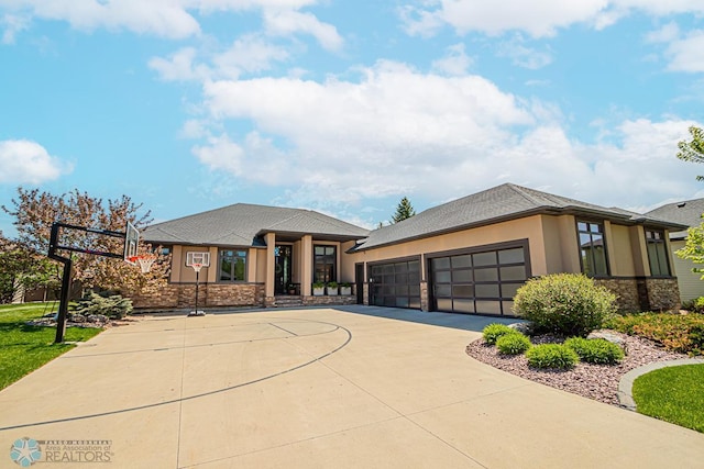 prairie-style house with a garage