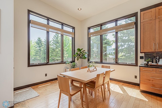 dining area with light hardwood / wood-style floors