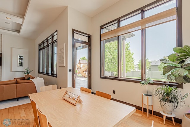 dining area with light wood-type flooring