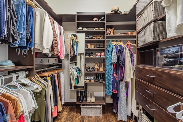 walk in closet featuring dark hardwood / wood-style flooring