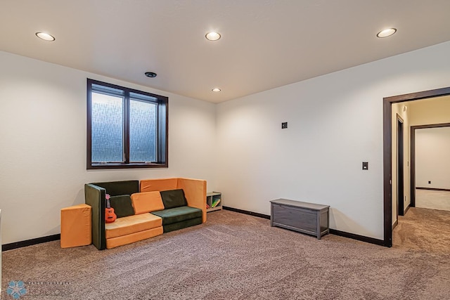 living area with carpet flooring