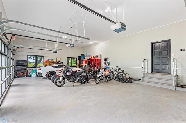 garage with a garage door opener